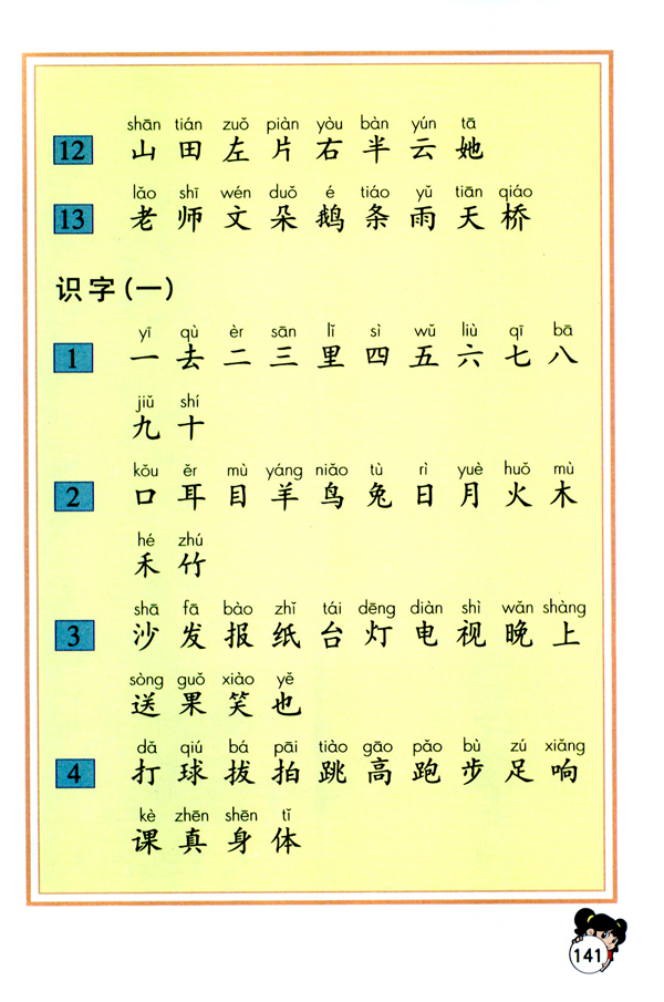小学一年级语文上册生字表一_人教版小学课本