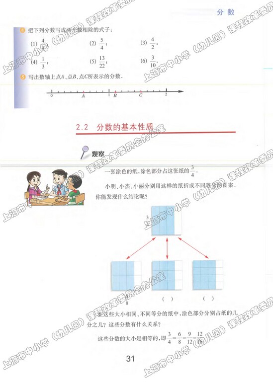 2.2、分数的基本性质|沪教版小学六年级数学上册课本