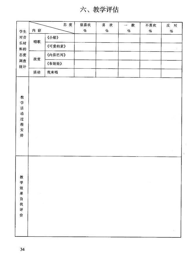 小学三年级音乐下册教师教学用书六教学评估_