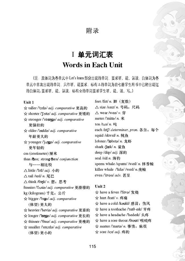 PEP小学六年级英语下册教师教学用书附录单