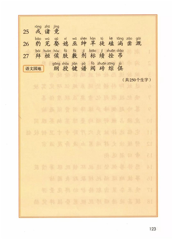 《识字表》人教版小学四年级语文上册2019年5月发版课本全册教材