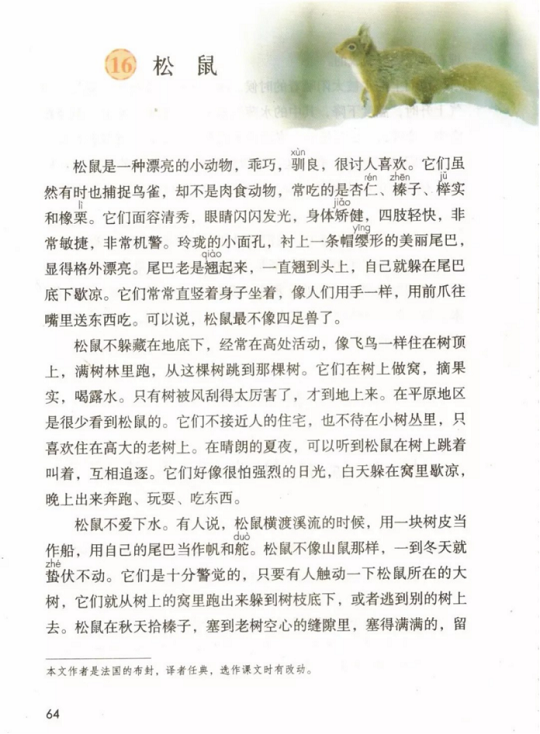 《16.松鼠·第五单元》人教版小学五年级语文上册2019年5月发版课本全册教材