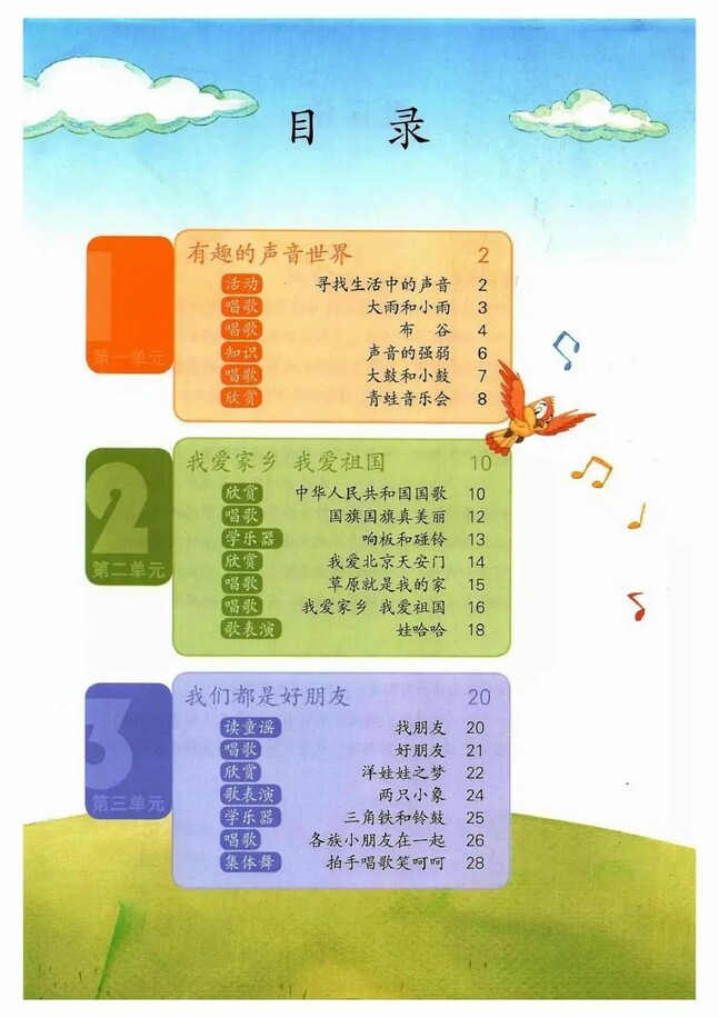 目录2012年审定人教版小学一年级音乐简谱上册课本